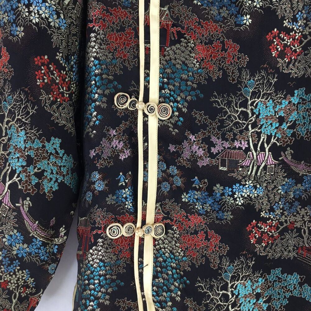 Vintage Solz Squirrel Satin Asian Jacket Womens sz L Black Multi 3/4 Sleeve NEW - Picture 3 of 11